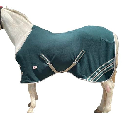 Majestic Ally Anti Pill Fleece Horse Blanket /Sheet with Silver Braided Rope (Hunter Green, 74) - color: Hunter Green, size: 74