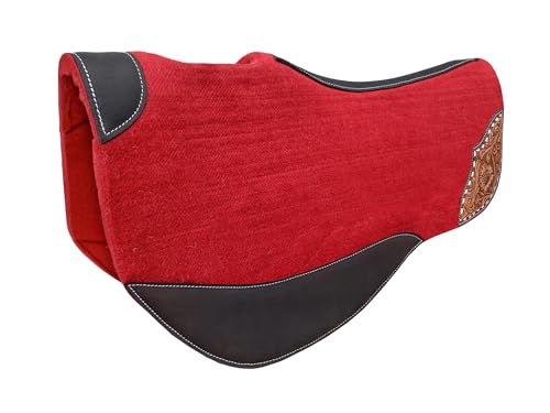 CHALLENGER Horse 32"x32" Western Contoured Wool Felt Round Barrel Saddle Pad Black 39259 - color: Red