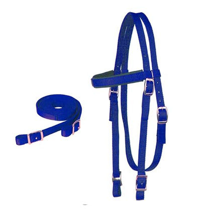 Majestic Ally Nylon Padded Equestrian Browband Headstall, Reins & BreastCollar Set for Horse- Full - color: Royal Blue