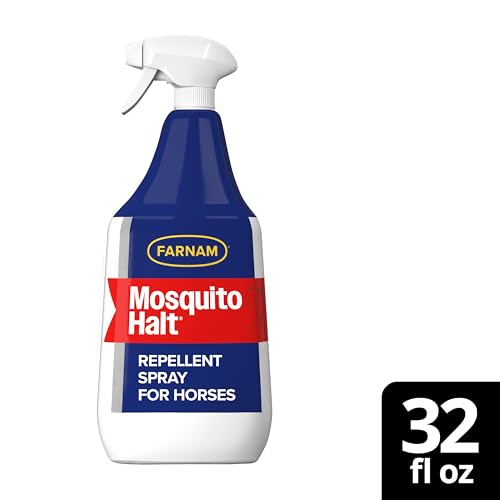 Farnam Mosquito Halt Repellent Spray for Horses, 32 oz | Bug repellent spray kills and repels; Also repels face flies, stable flies, house flies, gnats, mites, chiggers and lice - size: 32 Fl Oz (Pack of 1)