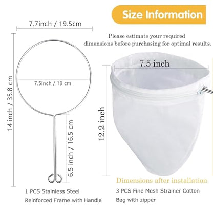 WMKGG Ultra Fine Reusable Filter Bags with Stainless Steel Handle - size: Medium Size