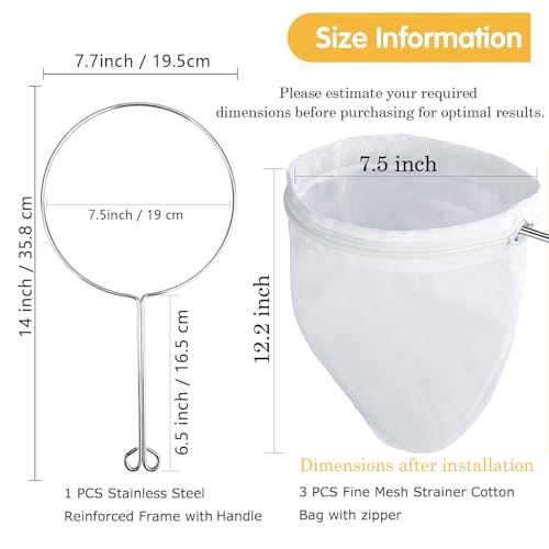 WMKGG Ultra Fine Reusable Filter Bags with Stainless Steel Handle - size: Medium Size