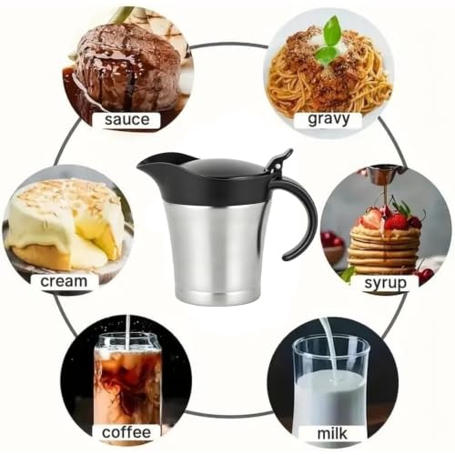 Stainless Steel Double Insulated Gravy Boat With Lid/Sauce Jug 16 OZ Capacity - color: 450ML/16 OZ Black cap