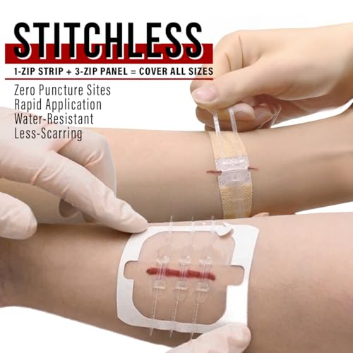 EVERLIT Wound Closure Kit | Surgical Zip-Stitch Devices for Cut & Laceration | Sterile, Suture-Free, Stitch-Less Adhesive Butterfly Bandages for Emergency First Aid Wound Care (6 Zip Complete Kit) - size: 6 Zip Complete Kit