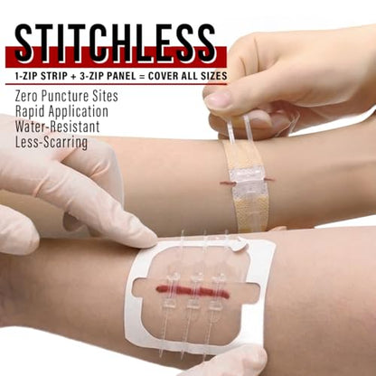 EVERLIT Wound Closure Kit | Surgical Zip-Stitch Devices for Cut & Laceration | Sterile, Suture-Free, Stitch-Less Adhesive Butterfly Bandages for Emergency First Aid Wound Care (6 Zip Complete Kit) - size: 6 Zip Complete Kit