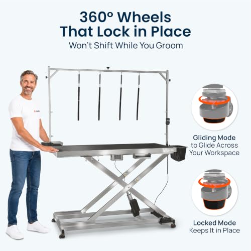 KANIS 60" Professional Electric Dog Grooming Table, 304 Steel, Heavy Duty - color: STAINLESS STEEL, size: 60"