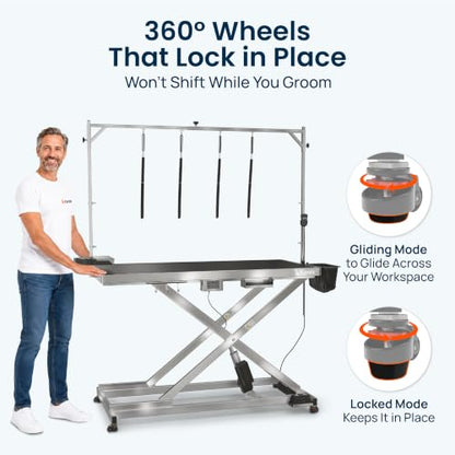 KANIS 60" Professional Electric Dog Grooming Table, 304 Steel, Heavy Duty - color: STAINLESS STEEL, size: 60"