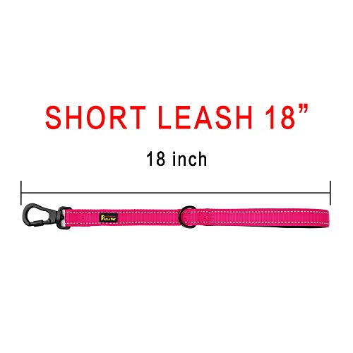 PLUTUS PET Short Training Dog Leash with Padded Handle for Medium Large Big Dogs,18 Inch Heavy Duty Strong Traffic Leash with Carabiner Clip for Climbing Walking or Guiding Blind（18”，Pink | Reflective, Heavy Duty Strong Nylon, Traffic Leash with Carabiner