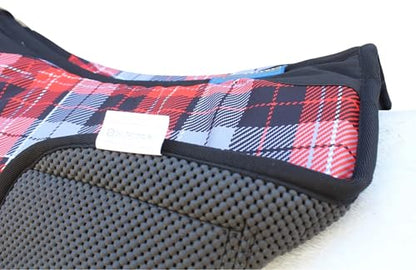 Horse English All-Purpose Neoprene Shock Absorbing Plaid Saddle Pad 72TS29 - color: Red Plaid