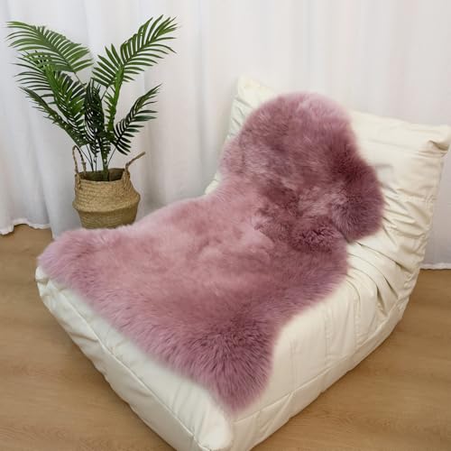 Luxury Beauty Genuine Sheepskin Rug Natural Wool Fluffy Rug|2×3 FT | Misty Pink Sheepskin Area Rug Warm In Winter,Cool In Summer For Living Room Bedroom Study Meeting Room Premium Fur Rug - color: Misty Pink, size: 2' x 3' (sheepskin)