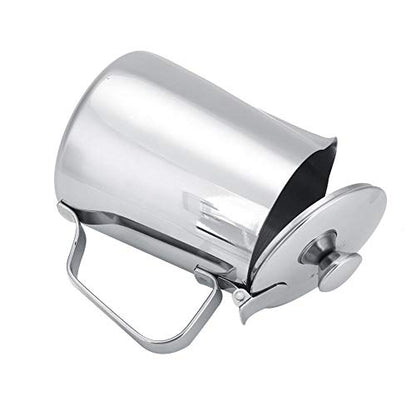 Stainless Steel Coffee Cup Mug Milk Frothing Pitcher Jug with Lid for Latte Coffee Art for Office Kitchen with handle(350mL)