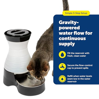 PetSafe Healthy Pet Water Station, 128 oz, Stainless Steel Bowl, Medium | Gravity-Fed Pet Water Fountain Keeps Cats or Small Dogs Hydrated, Stainless Steel Bowl Is Dishwasher Safe - size: Medium