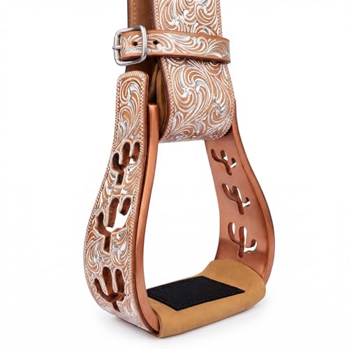 CHALLENGER Horse Western 5" Slanted Offset Angled Cactus Engraved Aluminum Show Stirrups 51243 - color: Bronze Cactus