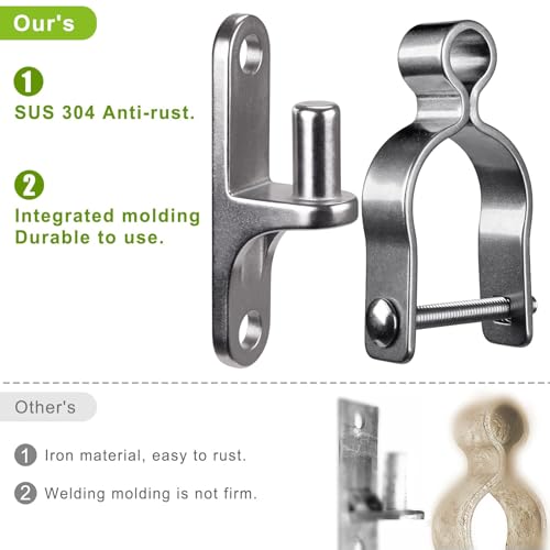 Insaga 2Pack Heavy Duty Wall Mount Gate Hinges, 304 Stainless Steel Chain Link Fence Gate Hinges for Farm, 1-7/8" Pipe Gate Hinge with 5/8" Pin, T-Post Gate Hinge Kit for Wooden & Metal Fence - size: 1-7/8''-2Pack
