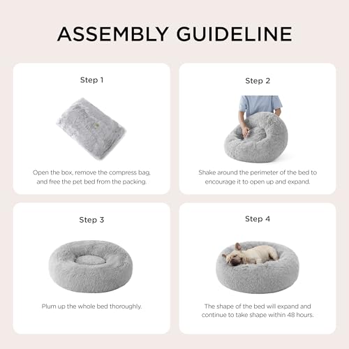 Bedsure Calming Cat Beds Donut Round Washable Kitten Bed,20 inches | Fluffy Faux Fur Cuddler,Anti-Slip Bottom,Anti-Anxiety,Deep Sleeping for Cats&Small Pets Up to 15 Lbs,Pale Grey - color: Pale Grey, size: 20"L x 20"W x 6"Th