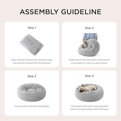 Bedsure Calming Cat Beds Donut Round Washable Kitten Bed,20 inches | Fluffy Faux Fur Cuddler,Anti-Slip Bottom,Anti-Anxiety,Deep Sleeping for Cats&Small Pets Up to 15 Lbs,Pale Grey - color: Pale Grey, size: 20"L x 20"W x 6"Th