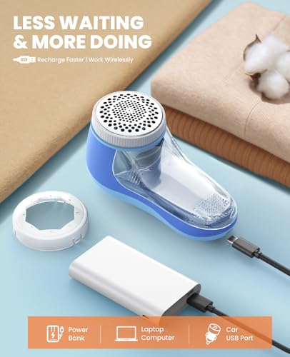 POPCHOSE Fabric Shaver, Lint Shaver with 6-Leaf Blade, Rechargeable - color: Blue Cyan