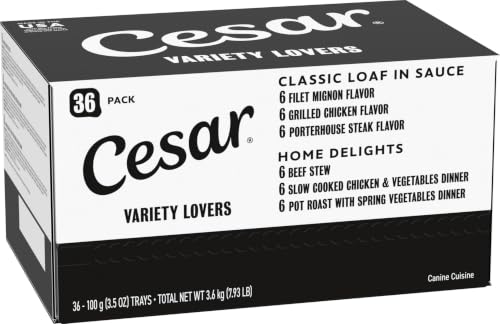 Cesar Loaf and Delights Wet Dog Food, Variety Lovers Pack, 3.5 oz, 36 Count | Real beef or chicken #1 ingredient, no fillers or artificial flavors, easy to digest, slow-cooked, easy-peel trays - size: 36 Count (Pack of 1)