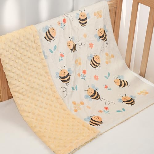 Bee Kid Blankets for Girls - 30 x 40 Soft Minky Blanket with Double Layer Dotted Backing - Gifts for Girl on Birthday Christmas - color: Bee 1