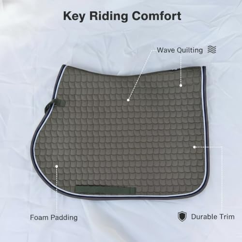 Premium English Horse Saddle Pad, Quilted Square Design, Available in Pink, Mint Green and Red etc, All-Purpose with Girth Straps (Hunter Green) - color: Hunter Green
