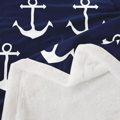 Feelyou Nautical Fuzzy Blanket Anchor Sherpa Throw Blanket Sea Adventure Fleece Throw Blanket Soft Warm Cozy Ocean Theme Plush Blanket Navy Blue 60"X80" - color: Blue White, size: 60" x 80"