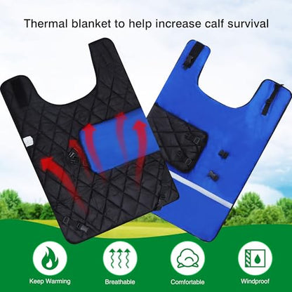 2pcs All-Weather Calf Blanket with Fleece Lining & Windproof Shell - Versatile Goat Blankets for Winter and Durable Sheep Blanket with Full Belly Coverage (Blue 2pcs) - color: Blue
