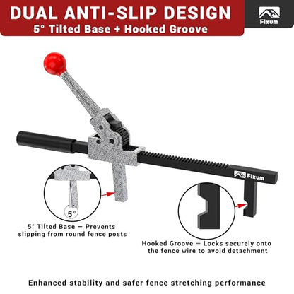 Chain Link Fence Stretcher Tool, Ratcheting Wire Fence Tightener & Puller for Woven Wire Fence, 3″–12″ Tension Range, 5° Tilted Base & Hooked Groove, One-Hand Operation for Farm & Yard - color: Black