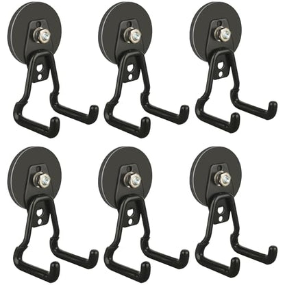 ULIBERMAGNET Upgraded Large Magnetic Hooks,Strong Heavy Duty Magnet Hooks for Power Drill,Broom,Garden Tools, Pegboard, Garage, Workshop, Hardware, 6 Pack Magnet Storage Holder for Hanging(Black) - size: 6PC 2.59inch Black Magnetic Hooks