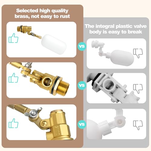 2Pcs 1/2 Inch Brass Water Float Valve-Pool Auto Fill Float Valve-Float Valve for Water Tank-Garden Hose Float Valve, Automatic Water Level Control for Pool, Pond, Fountain, Aquarium