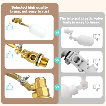 1/2 Inch Brass Water Float Valve - Pool Auto Fill Float Valve | Auto fill & automatic water level control for tanks, garden hoses, pools, ponds, fountains, aquariums (2Pcs)