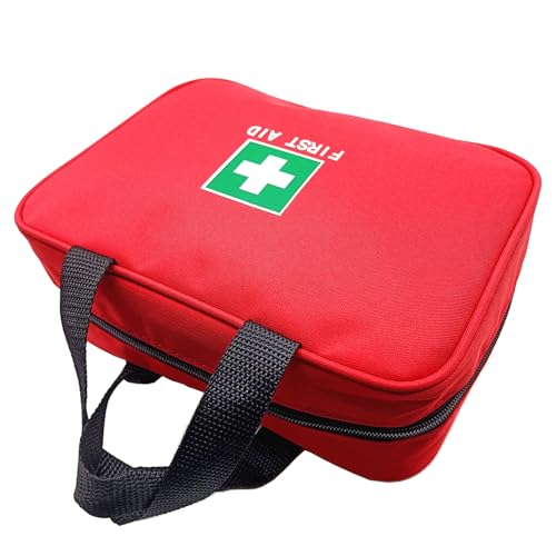 Red First Aid Bag Empty Travel Rescue Pouch Medical Bags First Responder Storage Compact Survival Medicine Emergency Bag for Car Home Office Kitchen Sporting Outdoor (Zipper MHS)