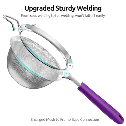 U-Taste Fine Mesh Strainer, 18/8 Stainless Steel Sieve 30 Mesh, M/Purple - color: (5) Purple, size: M-4.73in