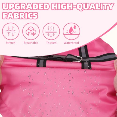 PUPTECK Dog Raincoat with Hood & Harness Built-in, Waterproof Dog Rain Jacket Slicker Poncho Reflective Vest Clothes for Rainy Snowy Winter Cold Days, Fuschia S - color: Fuschia, size: S (Back 13.2", Chest 18.5", Neck 13.9")