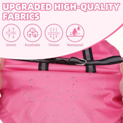 PUPTECK Dog Raincoat with Hood & Harness Built-in, Waterproof Dog Rain Jacket Slicker Poncho Reflective Vest Clothes for Rainy Snowy Winter Cold Days, Fuschia S - color: Fuschia, size: S (Back 13.2", Chest 18.5", Neck 13.9")