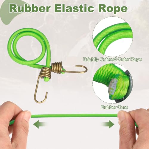 PATIKIL Bungee Cords with Hooks, (10 Inch, Green)(20Pcs), Adjustable Rubber Stretchy Heavy Duty Short Elastic Bungee Cord for Luggage Roof Rack Hang Outdoor Tent Tarp
