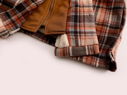Facitisu Winter Heavy Warm Sherpa Lined Fleece Plaid Flannel Jacket Men Plus Size S-5XL Big&Tall Mens Coat - color: P-brown, size: Medium