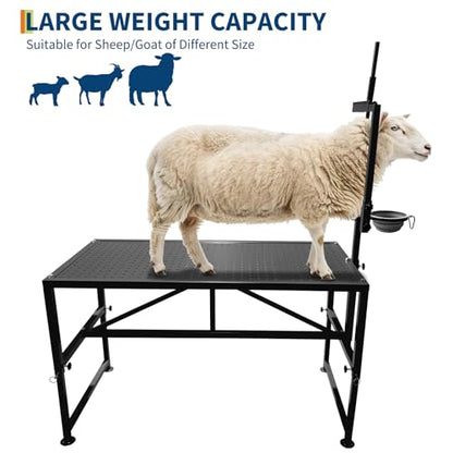 Goat Milking Stand with Feeder, Goat Stand for Trimming Hooves, with Adjustable Head Piece and Legs, 600 Lbs for Small Sheep and Goat