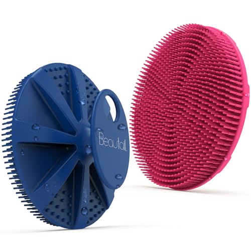 Silicone Body Scrubber, BEAUTAIL Gentle Exfoliating Shower Brush for Body | Hygienic Silicone Loofah, Easy-Grip Handle, Soft Bath Scrubber for Sensitive Skin, Women, Men & Kids, 2 Pack, Blue+Rose - color: Blue+rose 2 Pcs