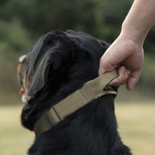 TSPRO Heavy Duty Tactical Dog Collar Quick Release Metal Buckle with Handle | Premium Dog Collar, Military Nylon, 1.25 Inch Wide, Soft Padded, Thick, Durable, Adjustable for Medium & Large Dogs (Red, M) - color: Basic Red, size: M, Handle Style, Neck 14.5
