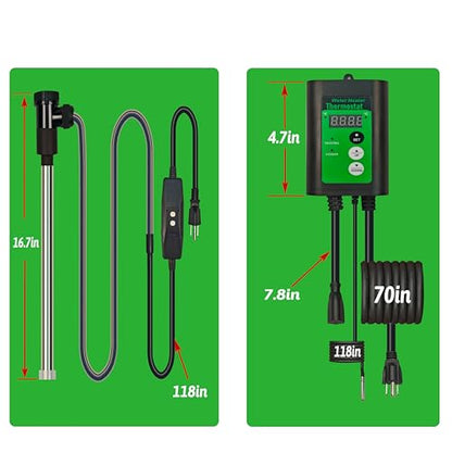 1800W Titanium Immersion Water Heater of Above Ground Pool & Baptismal Pool – Portable Fully Submersible Electric Heater with Temp Control & GFCI to Inflatable Pool, Hot Tub, Bucket, Spa &Bathtub etc