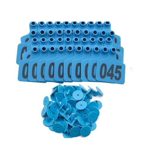 100 Pcs Pig Goat Ear Tag Animal Identification Cards Copper Head Marking Tools for Cattle Sheep Hogs 001-100 Numbers(Blue) - color: Blue