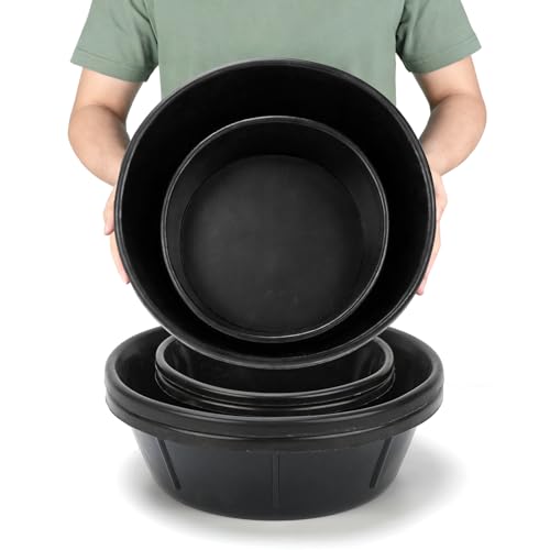 4 Pack Rubber Feed Pan, Rubber Water Trough, 2 and 1 Gallon Bowl - color: Black-4Quart+8Quart, size: 4PCS