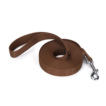 Strong Durable Nylon Dog Training Leash, 1 Inch Wide Traction Rope, 6 ft 10ft 15ft Long, for Small and Medium Dog (Brown, 15 Feet) - color: Brown, size: 15 Feet