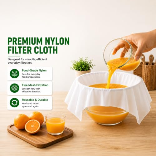 3 Pack 20 × 20 inch 80 Mesh Nylon Filter Cloth, Reusable Kitchen Strainer for Milk, Juice and Coffee, Fast Filtering, Easy to Clean (20x20in)