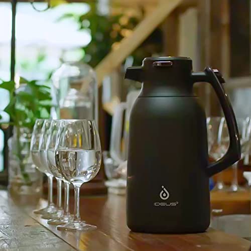 IDEUS Thermal Coffee Carafe 68oz, Beverage Dispenser Metallic | Stainless Steel Double Wall Vacuum Insulation Creamer Pitcher Water Jug Coffee Server, Coffee Carafe for Keeping Hot and Cold - color: Metallic, size: 68 Ounces