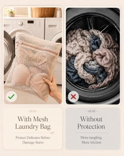 Mesh Laundry Bags for Delicates 6 Pack – Pure Cotton Breathable Zippered Delicate Wash Bags for Washing Machine, Lingerie, Bra, Clothes, 3 Sizes (2 each): (7.9"x11.8", 11.8"x15.7", 15.7"x19.7") - size: (S+M+L)-2PCS