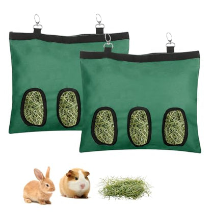 2 Pcs Rabbit Hay Feeder,Guinea Pig Hay Feeder,13×10.8 Inch Guinea Pig Bag,Small Animal Feeding Bag for Rabbits, Hamsters, Hedgehogs(3 Holes,Green) - color: green
