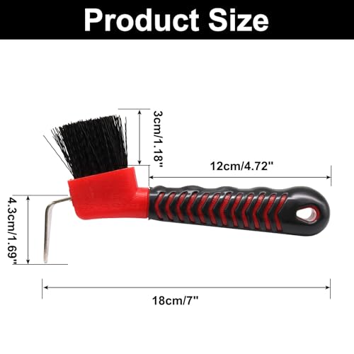 Hoof Pick Brushes, Soft Touch Rubber Handle Portable Hoofpick, Stiff Hoof Pick for Horse Care, Groomers (Red) - color: Red