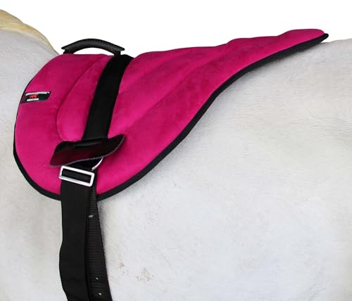 CHALLENGER Western Lightweight Neoprene Padded Bareback Saddle Pad with Stirrups & Cinch – Contoured Synthetic Suede Top, Non-Slip Neoprene Bottom – 23" x 30" - color: Magenta