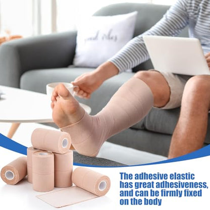 Geiserailie 12 Rolls 4 Inches Elastic Tape Self Adhesive Wrap Sports Pets | Cohesive Stretch for Ankle Knee Wrist, Sticks to Itself Not Skin Hair, Athletic Training Pet Animal Protection, Tan Beige - size: 4 Inch